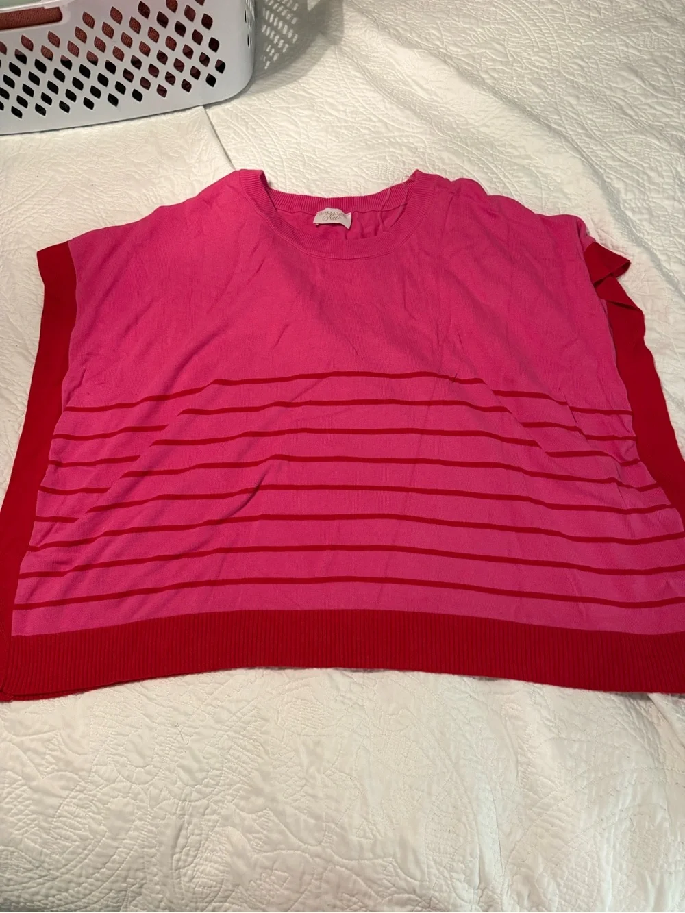 Bright Pink and Red Striped Top & Shorts Set